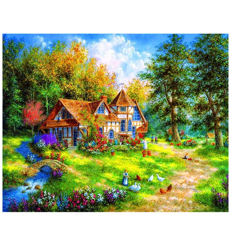 Diamond Painting Villa Spring Full Round Embroidery Pictures Diamond Natural Scenery Home Decor