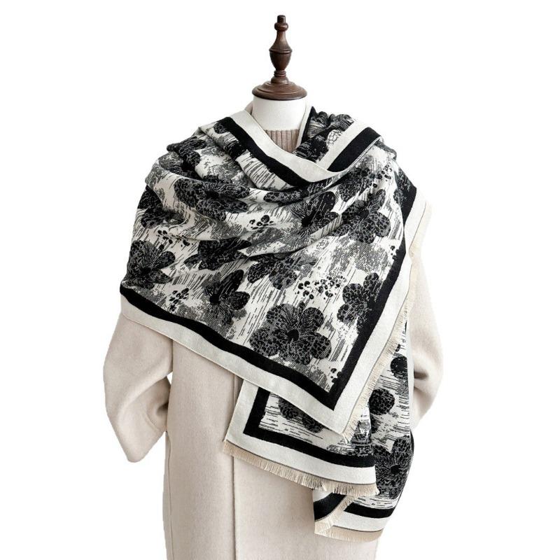 Light Luxury Imitation Cashmere Shawl Women's Clothing with Large Scarf Party Shawl Air-conditioned Room Warm Scarf Blanket