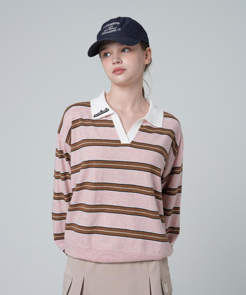MONBIRDIE GOLF New Slow Stripe Collared Knit Pink