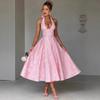 2026  V-Neck Halter Jacquard Evening Dress Elegant Backless Slim Fit