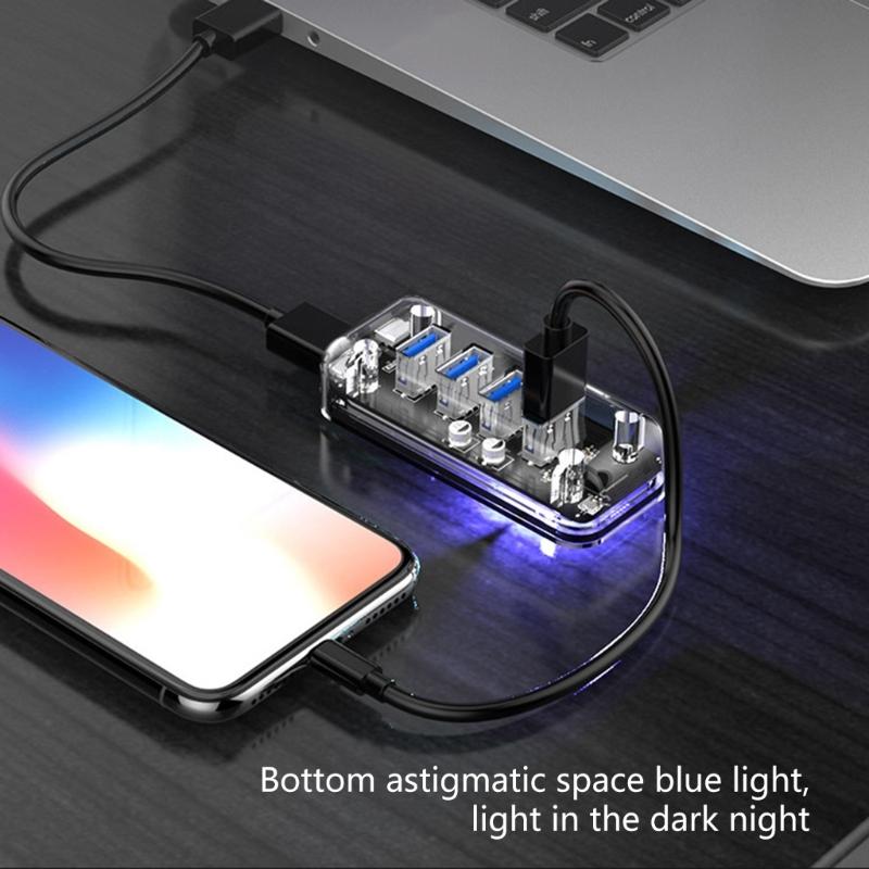 4-портовый USB 3.0 хаб-удлинитель Высокая скорость 5 Гбит/с для ноутбуков Мыши Клавиатуры Внешний жесткий диск Двойное питание