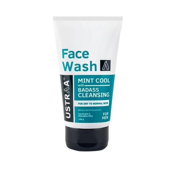 Ustraa Face Wash - Mint Cool - For Dry To Normal Skin - 100g | Reduces Moisture Loss | Removes Dirt & De-Tan Face Scrub for Men, 100g