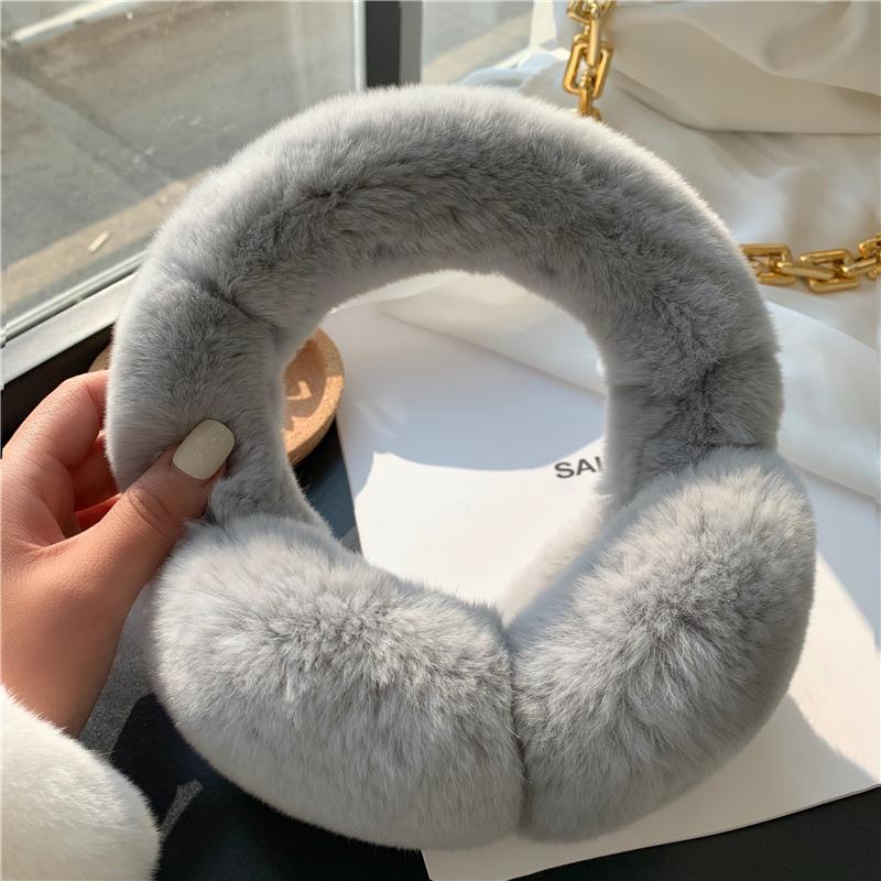 Ear Muffs For Women Winter EarWarmers Soft Warm Cable Furry Real Rex Rabbit Ear Covers For Cold Weather