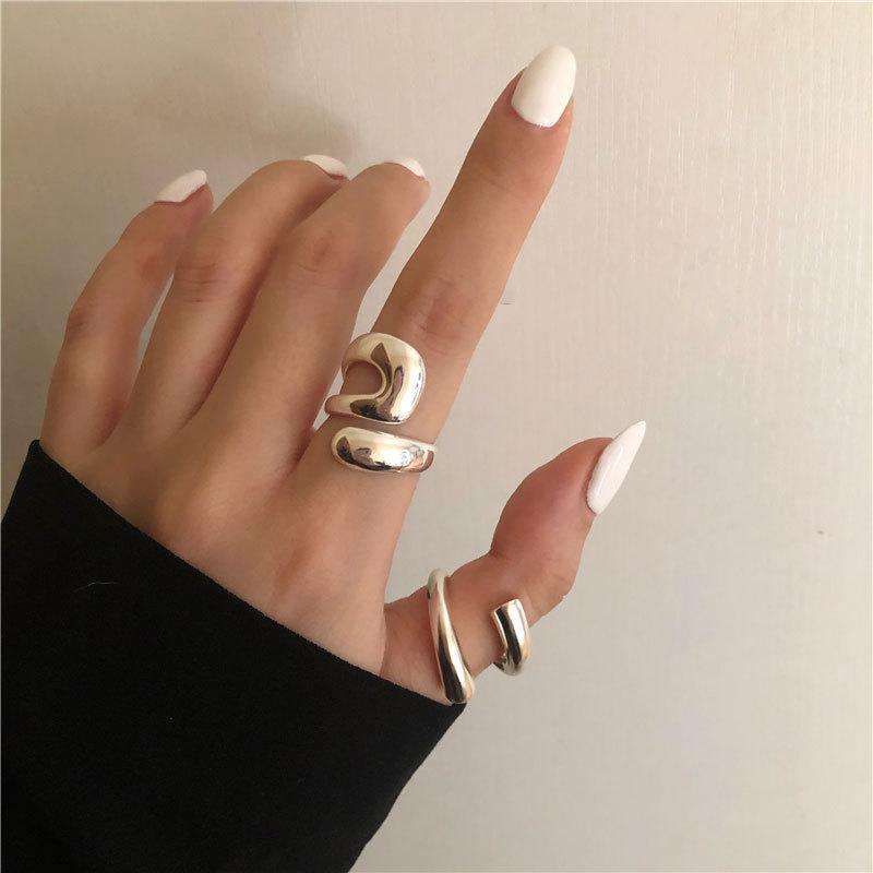 ANENJERY Women'S Fashion Jewelry Irregular Curved Open Ring for Women French Exquisite Party Jewelry Birthday Gifts