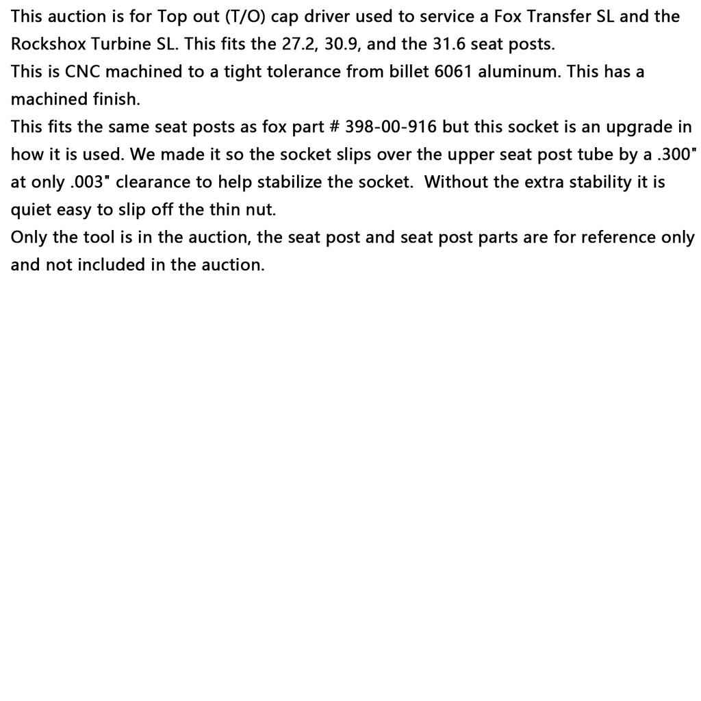 Transfer SL Top Out Cap Driver T/O Tool for FOX Service - Clone of 398-00-916