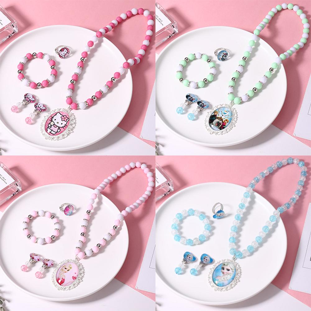 4pcs/set Children Jewelry Ring Necklace Earrings Bracelet Photography Props for Girls
