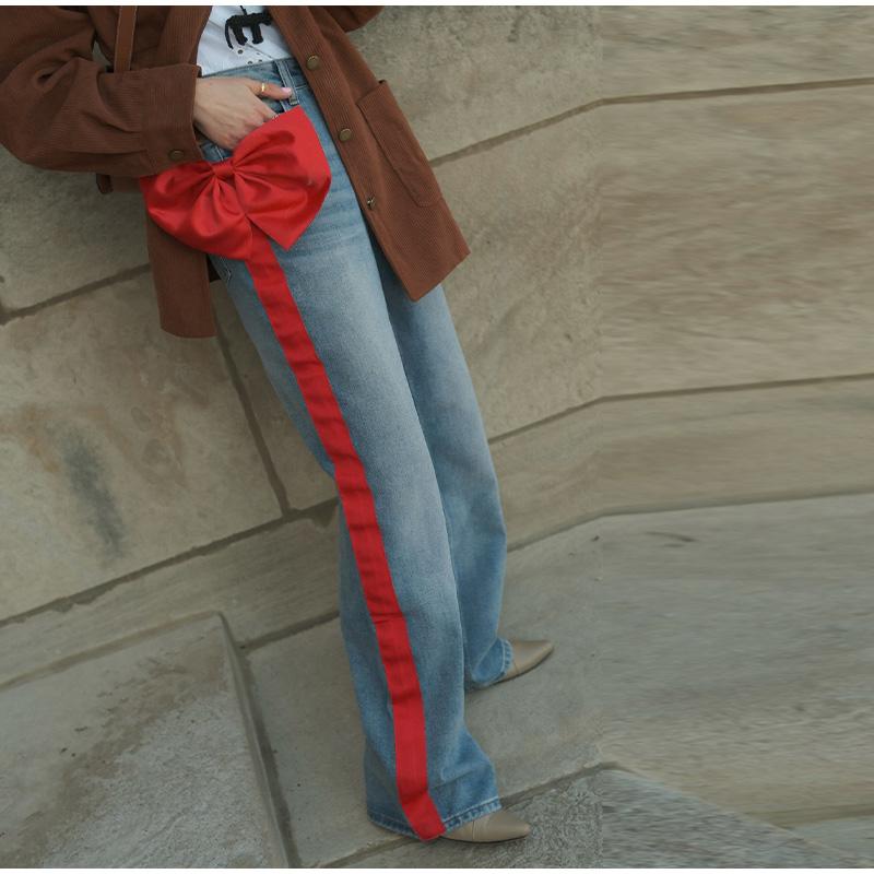 Женские прямые брюки с бархатной тесьмой Y2k Vintage Washed Commuter Cotton High Waist Jeans 2025 Early Spring New