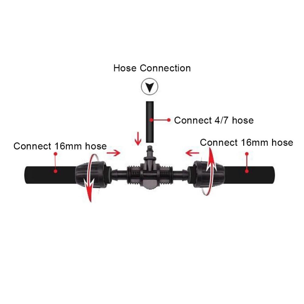 25PCS 3 Way Lock Barbed Tee Connector POM 16mm To 4/7mm Tee Connector Garden Irrigation