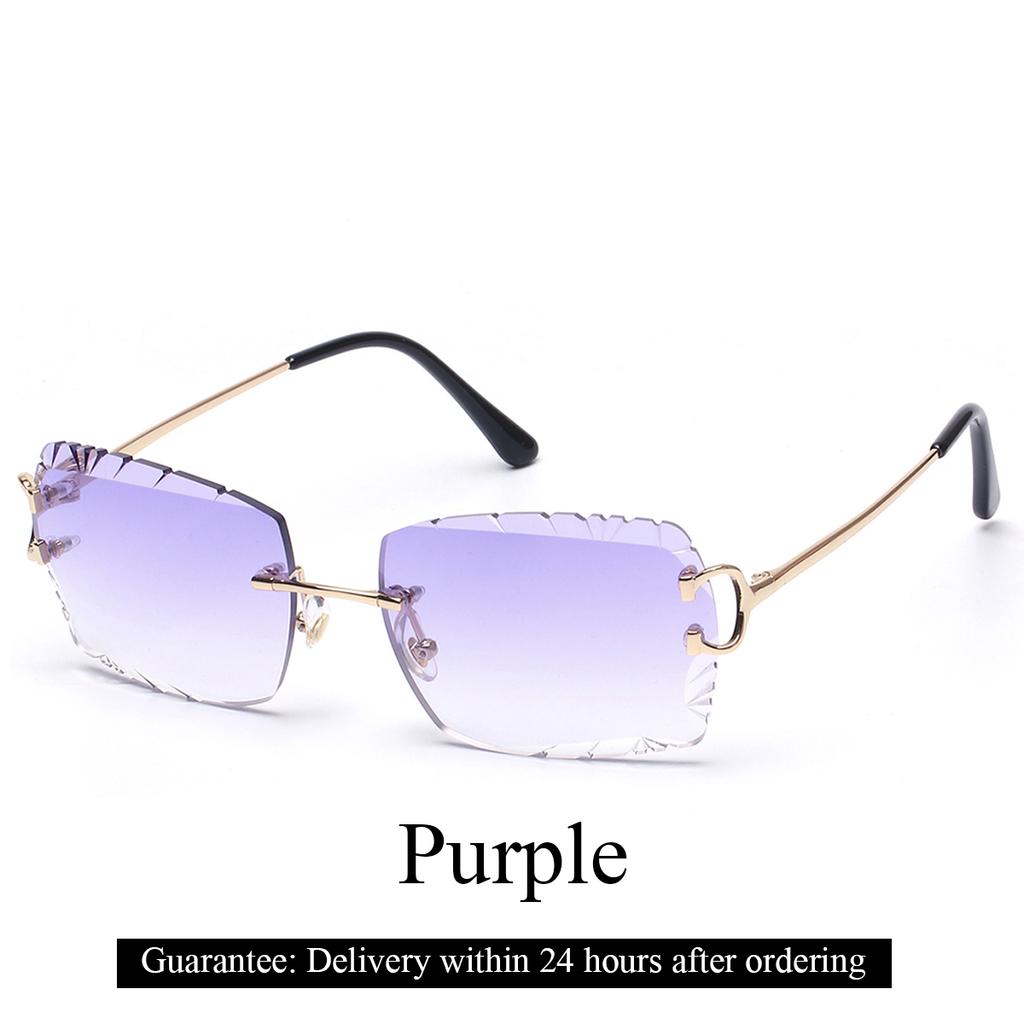 Ruiao Luxury High Quality Rimless Diamond Cut Nylon Lens UV400 Sunglasses Fashion Square Metal Legs Glasses for Men Women
