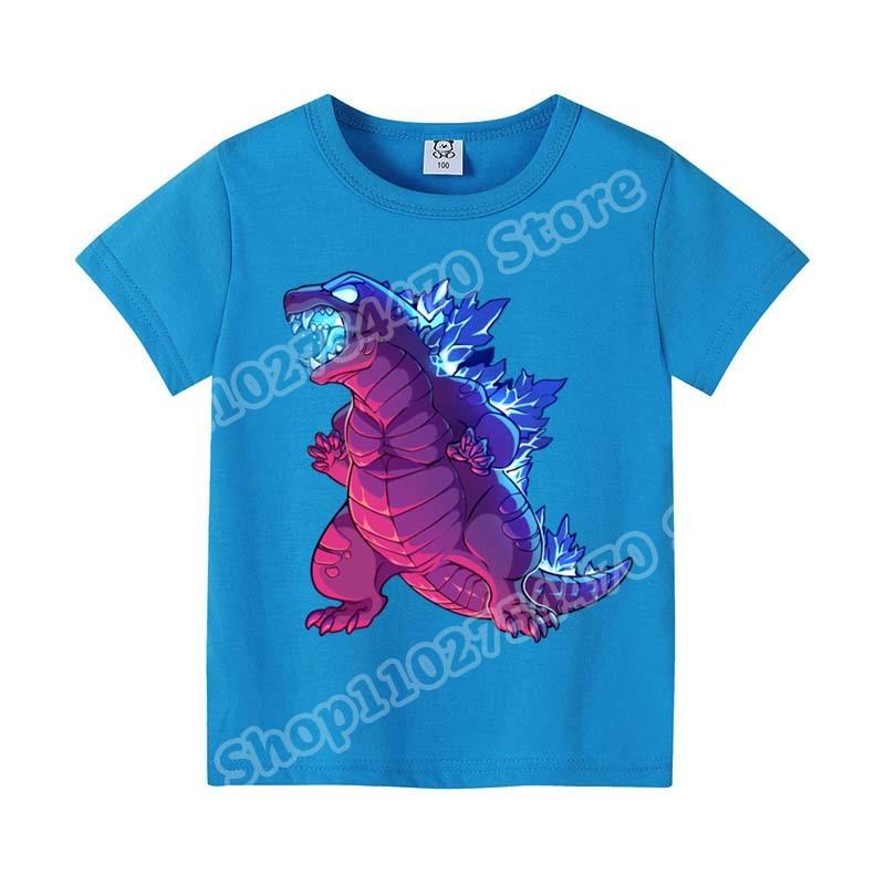 Godzilla Children Short Sleeve T Shirts Anime Character Print Polyester Tops Boys Cartoon Summer Casual Tees Kids Clothing Gifts