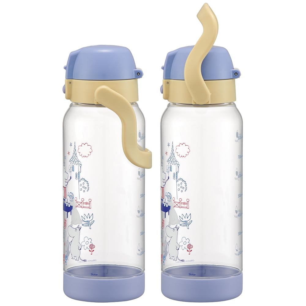 Бутылка-маркер для напитков Skater Drink объемом 1 л. Легко увидеть количество выпитого с одного взгляда. Бутылка для воды с ручкой. Пластиковая бутылка Moomin PDMK10-A.