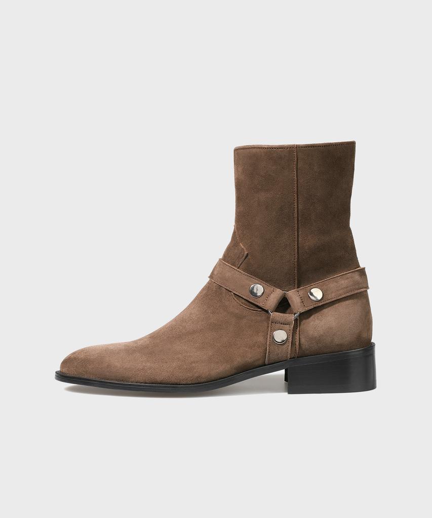 Firenze Atelier Slim Toe Velcro Line Suede Zip-Up Boots 3344-Qs [Dark Brown]