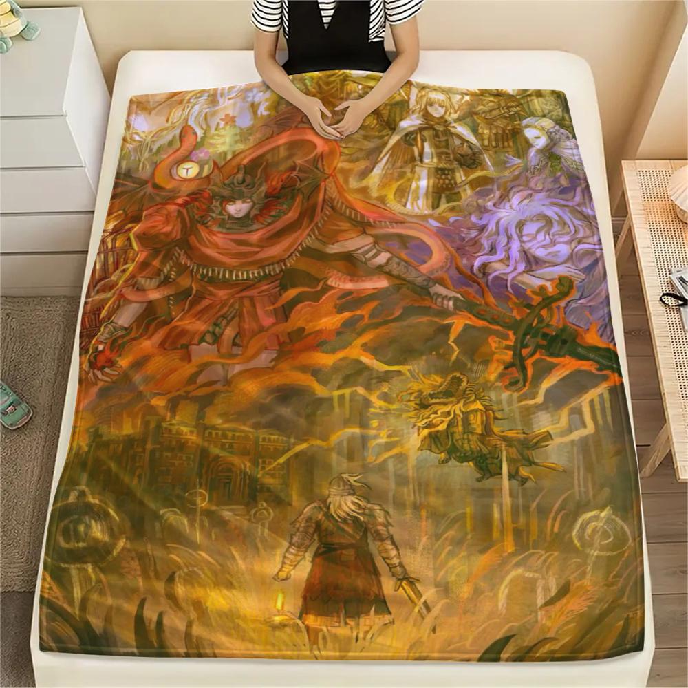 1Pc Elden Ring Print Flannel Blanket, High quality Comfortable for All Seasons, Home Decor, Warmth and Comfort, Perfect for Christmas Gifts