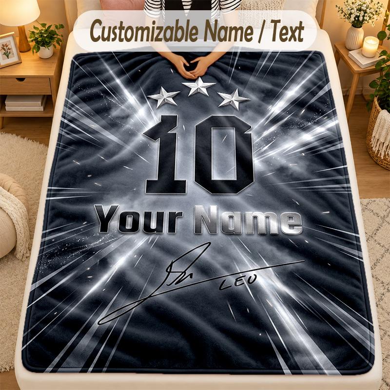 Flannel BlanketLionel Messi Custom Name Text Personalized Soft Warm Throw Blanket Home Decor Gift