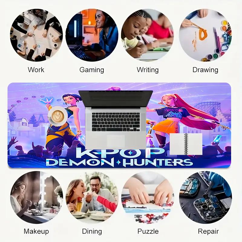 1Pc Kpop Demon Hunters Gaming Mouse Pad Keyboard Desk Mat Non-slip Rubber Lock Edge Waterproof Computer Mousepad for Office Home Decor Y1182