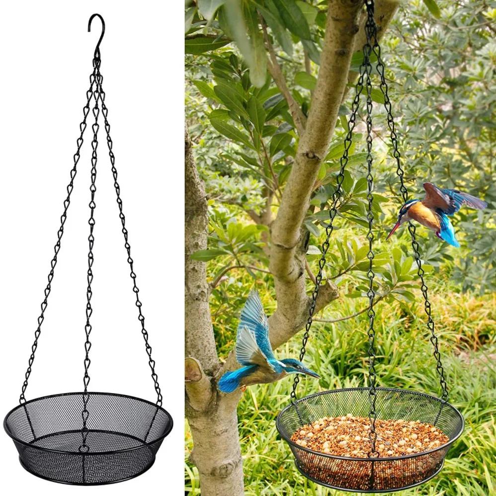 Vintage Hanging Bird Feeder Round Tray Metal Mesh Platform Seed Feeder for Outdoor Feeder Villa Garden Decoration Accessories