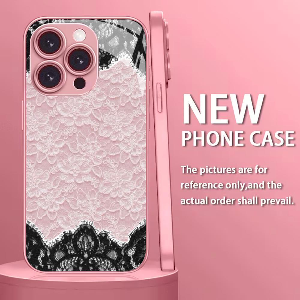 Классический розово-черный кружевной чехол для телефона для iphone 17 чехол для iphone 17 pro max чехол Стекло для iPhone 17 16 15 14 13 12pm Pro P