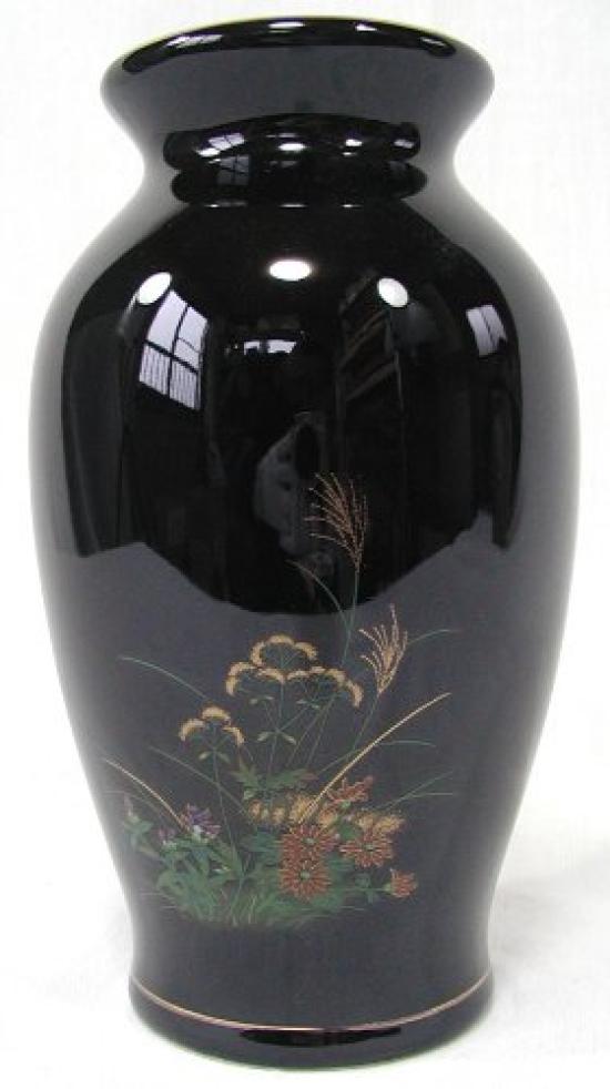 Yamaji Pottery Garden Tenmoku 7 German Vase Quail Chrysanthemum No. YMJ-017