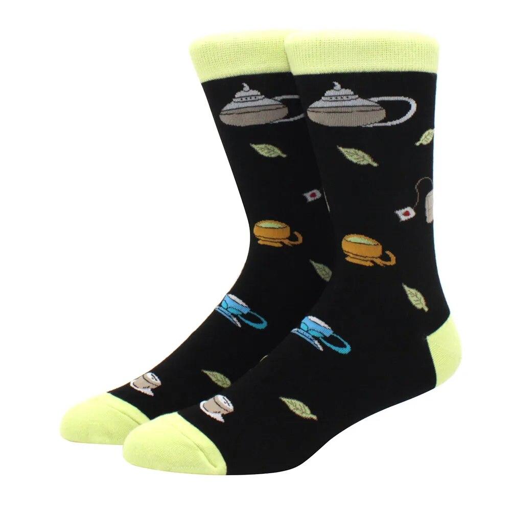 1 пара мужских забавных хип-хоп носков средней длины с принтом скейтборда, пива, счастливого искусства, EU38-46