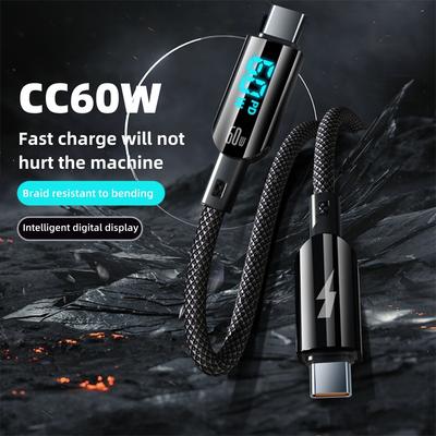 Кабель USB 5A 100 Вт с цифровым дисплеем 66 Вт Type-C Быстрая зарядка Зарядное устройство Кабель USB-C для Xiaomi Huawei Poco Samsung Oneplus для Apple