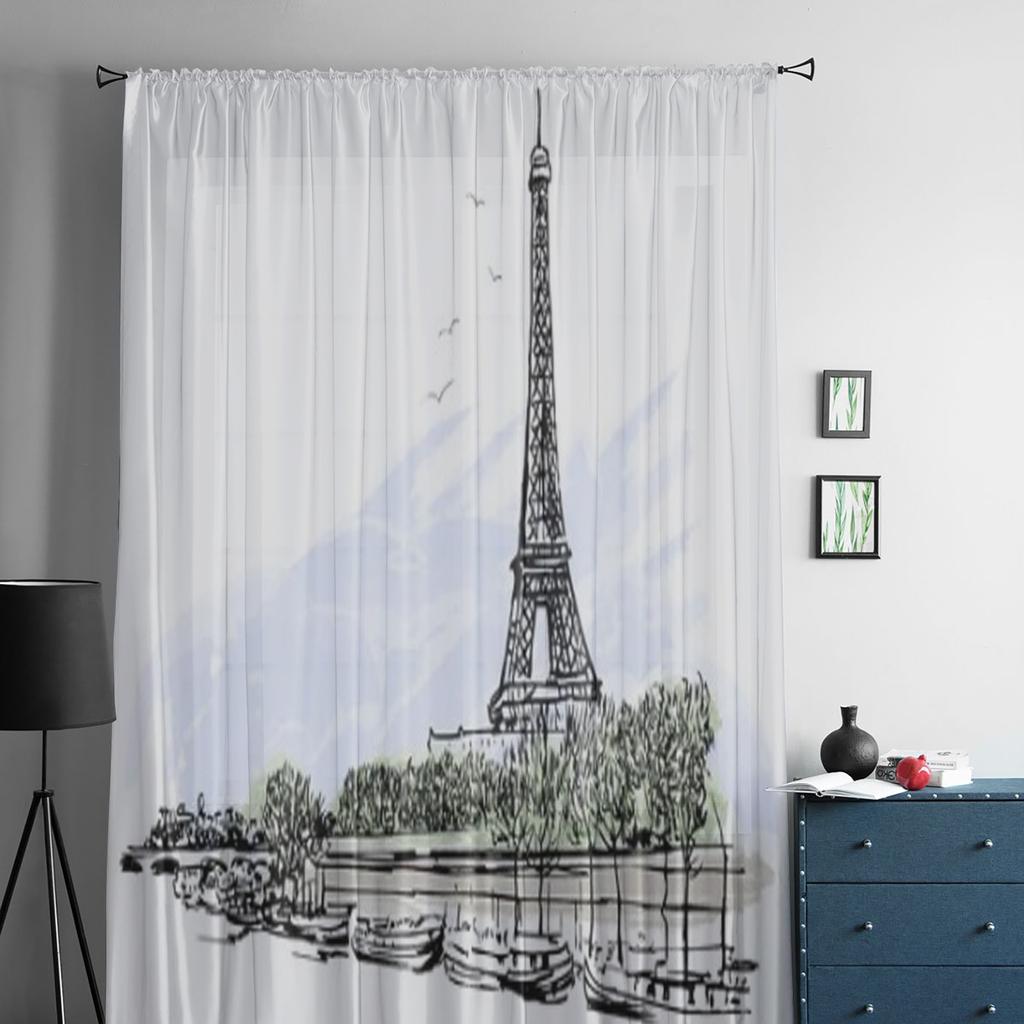 Эйфелева башня в Париже, прозрачные шторы для гостиной, прозрачный тюль, занавески для окон, спальни, кухни, домашний декор, вуаль, шторы