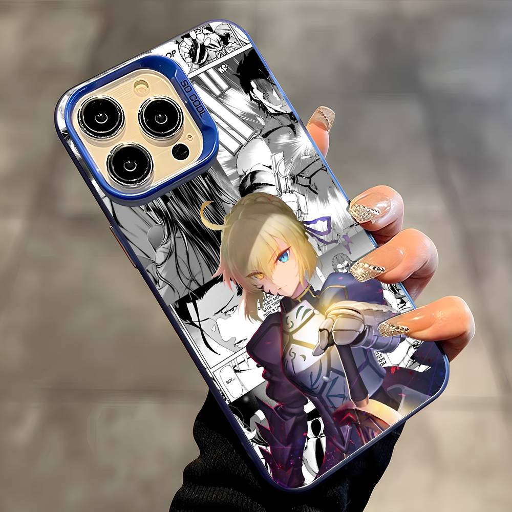 Крутой аниме чехол S-Saber для IPhone 17 16 15 14 13 12 11 Plus Pro Max, разноцветный, лазерный, с эффектом Авроры, противоударный, Funda Cover