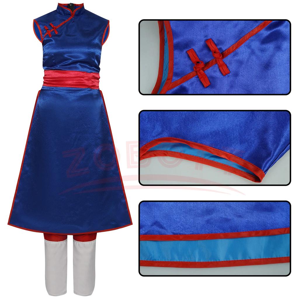 Anime Dragon Cos Ball Chichi Cosplay Costume Shirt Blue Uniform Props Cheongsam Women'S Uniform Dress Halloween Party Set Gift