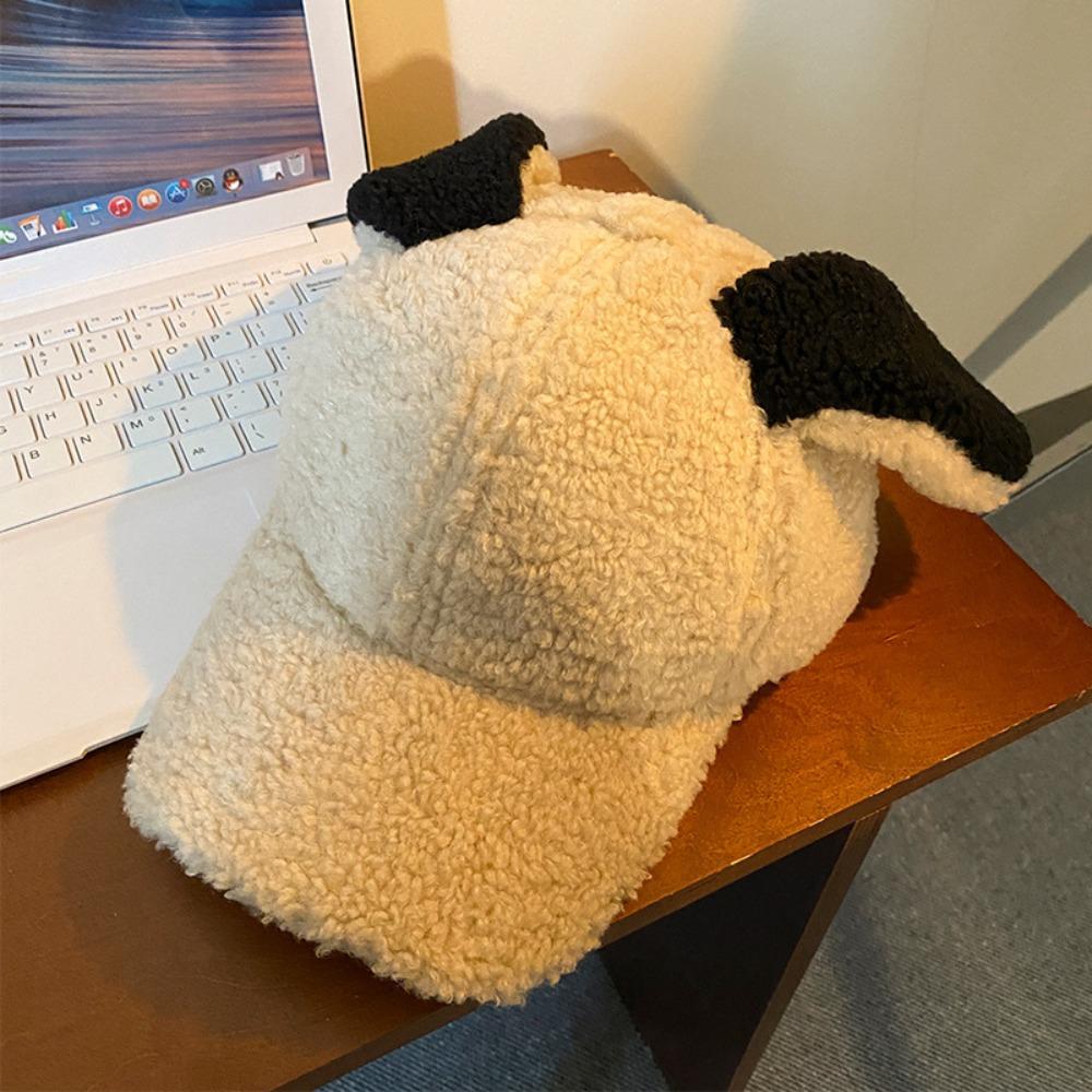 Sunshade Rabbit Ear Baseball Hat Adjustable Winter Peaked Cap Casual Lamb Wool Baseball Cap  Female