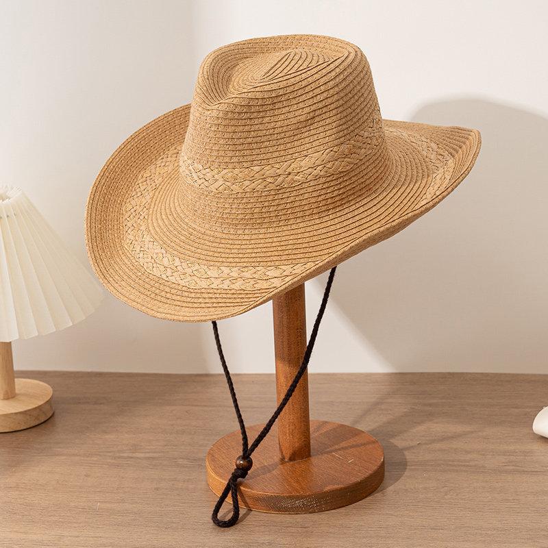 American retro western cowboy hat women's summer sunshade sun protection mountaineering straw straw hat seaside vacation wind beach hat