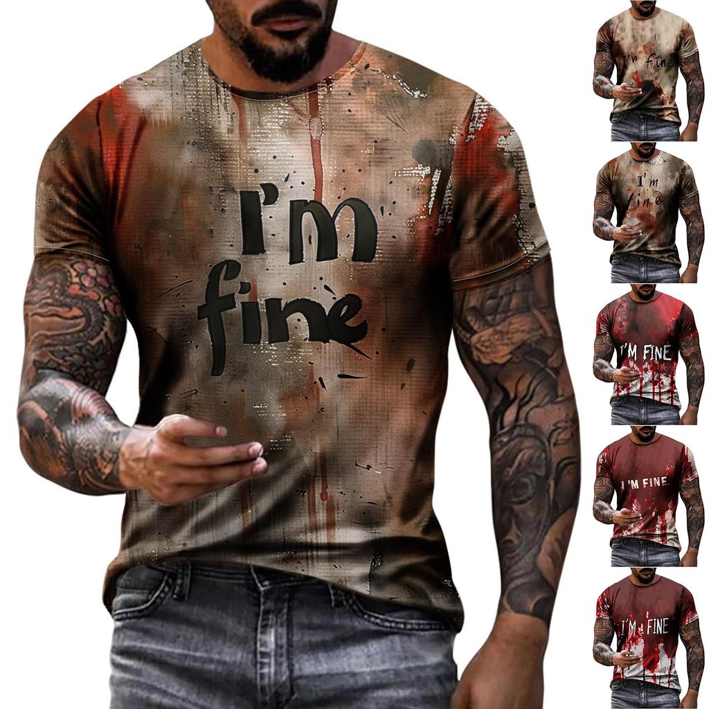 Men's Fashion Short Sleeve Round Neck Halloween Printed Casual Shirt Top