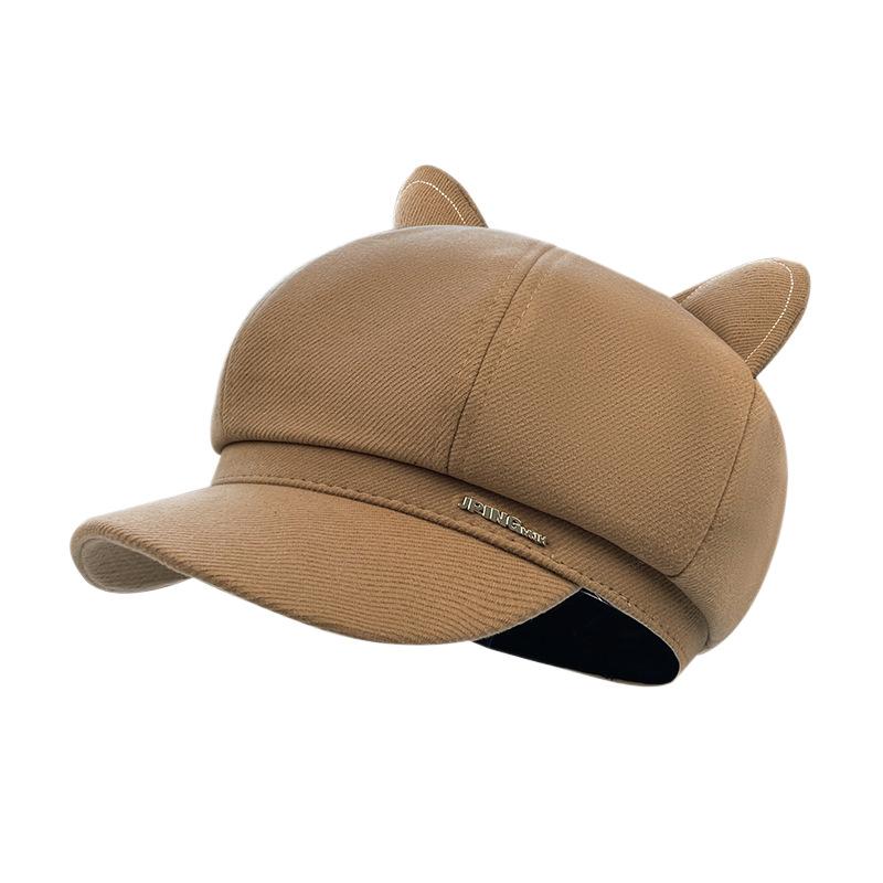 Женская восьмиугольная шляпа с кошачьими ушками и надписью, осенне-зимняя, в японском ретро-стиле, подчеркивающая лицо, кепка газетчика, милый берет с уткой