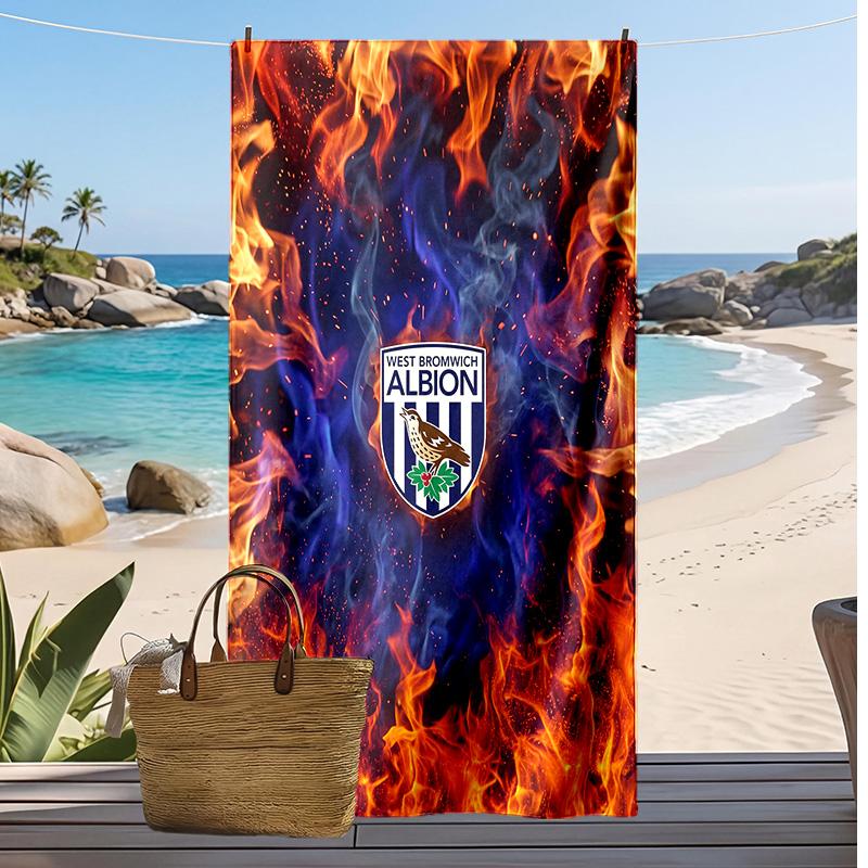 Пляжное полотенце West Bromwich Albion Football Print, Большое Мягкое Быстросохнущее Полотенце для Пляжа Кемпинга Плавания