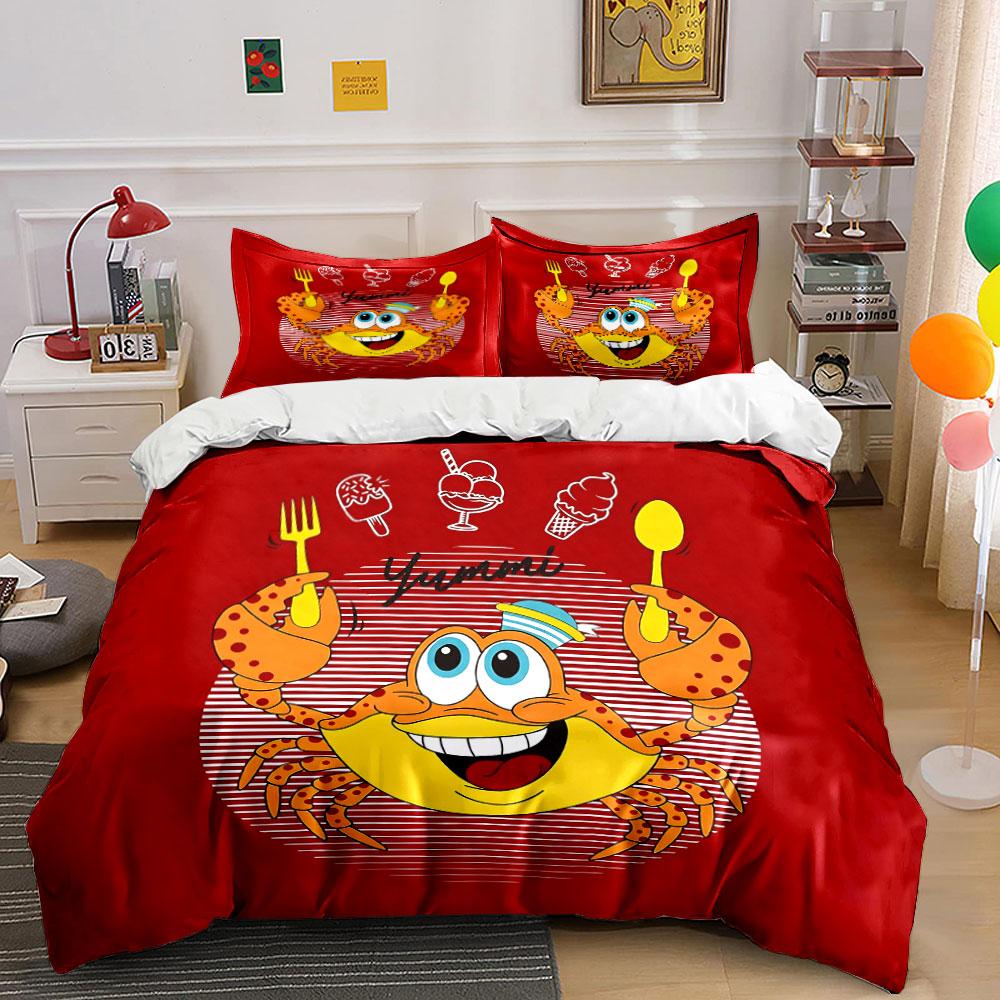 Happy Crab Eating Ice Cream Bedding Duvet Cover Set Duvet Cover Pillowcases (1*Duvet Cover 2*Pillowcases, without duvet insert)