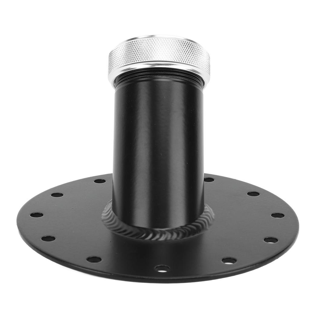 45 Degree Fuel Cell Filler Neck with 12 Bolt Steel Base Aluminum Cap 1.5in Inner Diameter Silver