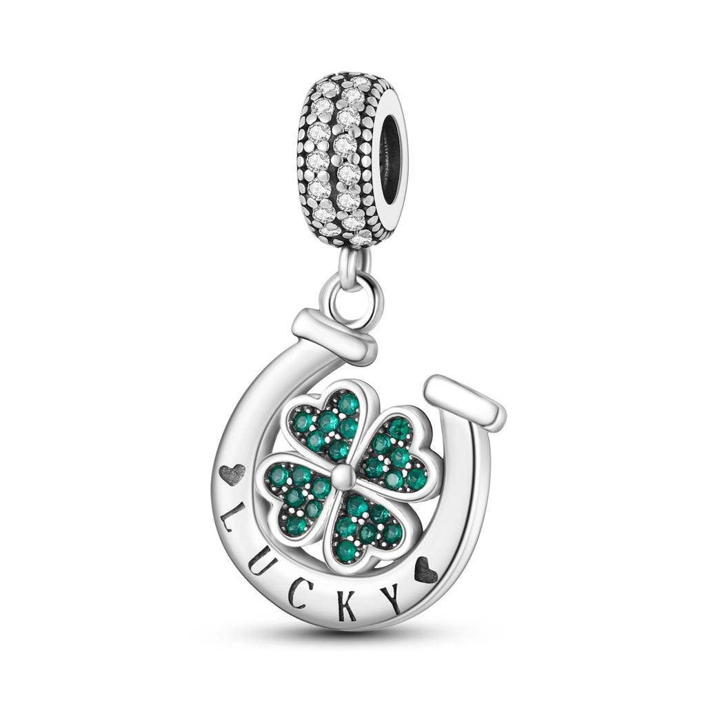 Silver Plated Green Series Avocado Pendant Four-leaf Clover Charms Beads Fit Original  Bracelet Women Jewelry