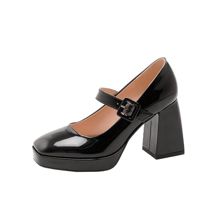Женские туфли-лодочки на толстом высоком каблуке с квадратным носком, вечерние лаконичные весенне-осенние туфли Мэри Джейн с пряжкой, черные, белые, красные, винно-красные, Be