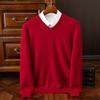 Мужской свитер пуловер с V-образным вырезом из 100% мериносовой шерсти и кашемира, в стиле смарт-кэжуал, базовый, с длинным рукавом, трикотажная одежда, топы, осень-зима