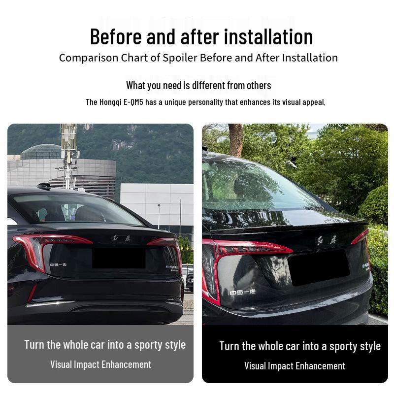 Hongqi E-QM5 Carbon Fiber Rear Spoiler: No-Drill Tail Wing Blade