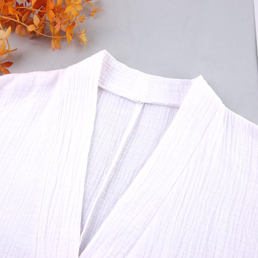 Осенний женский пижамный комплект с оборками, длинными рукавами, халатом из жатого хлопка и шортами