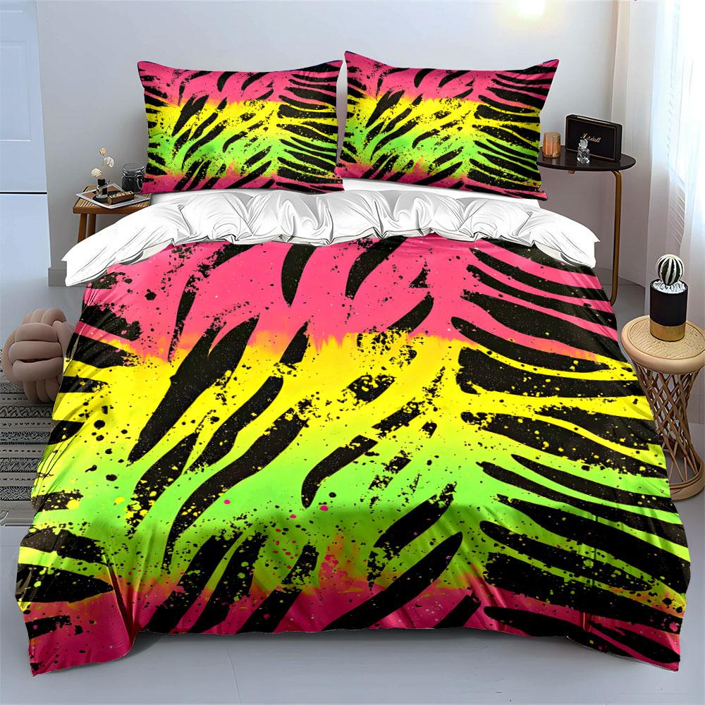 "Vibrant Zebra Pattern Bedding Set" kid's and adults' bedroom decor, Exquisite three-piece bedding set gift