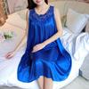 Ladies Pure Color Sexy Ice Silk Satin Nightgowns Baggy Casual Sleeveless Sleepwear Long Dress