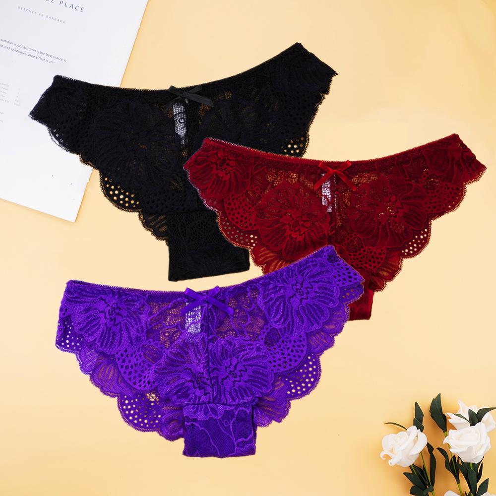 Женское нижнее белье, комплект кружевных трусиков с цветочным принтом, прозрачные полые трусы, женское нижнее белье, интимное белье