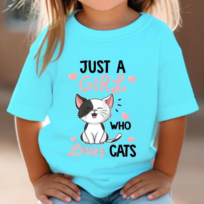 Just A Girl Who Loves Cats Tshirt Girls Harajuku Animal Summer Fashion Kids Clothes Funny Graphic Cute Cat Lover Streetwear