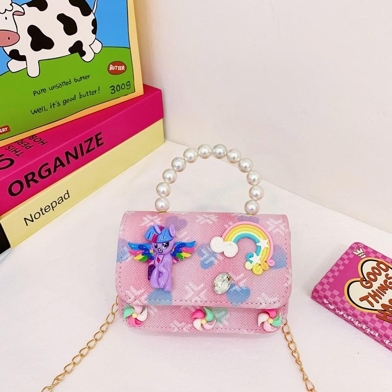 Trendy Rainbow Pony Cartoon Wallet Stylish Lightweight Crossbody Bag For Girls Preschool