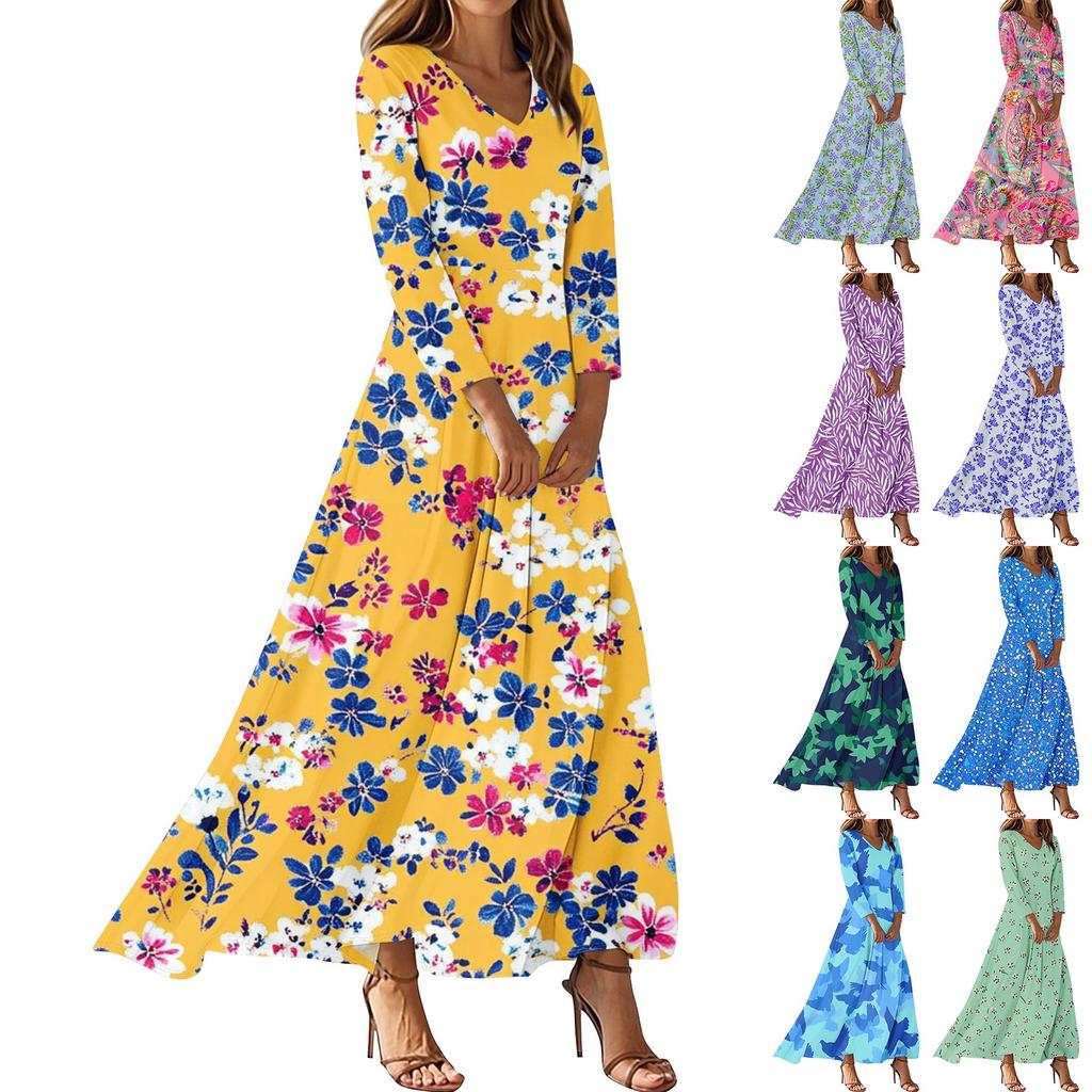 Women's Three-quarter Sleeves Fashionable Floral Print Loose Casual Comfortable Dress