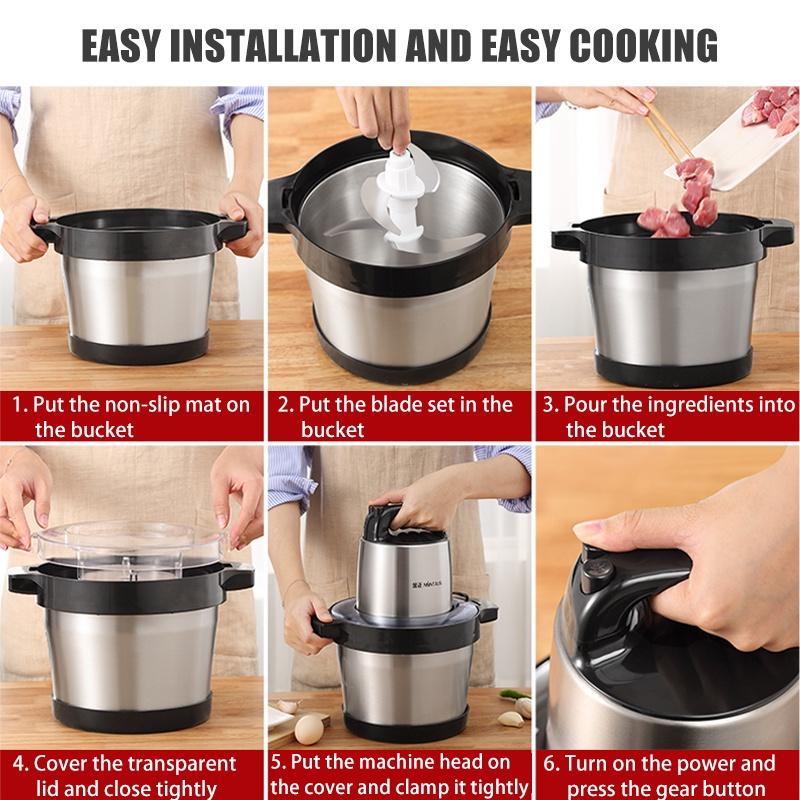 6L 1000W 2 Gear Electric Meat Grinder Kitchen Chopper Mincer Stainless Steel Garlic Vegetable Blender Mixer Baby Food Processor