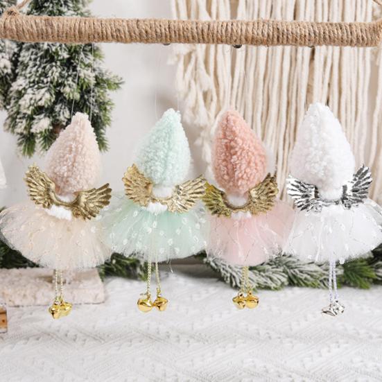 Рождественский Ангел Девушка Висячие Украшения Золотое Крыло Плюшевая Остроконечная Шляпа Тюлевая Юбка С Блестками Колокольчик Длинные Ноги Праздничная Рождественская Елка Девушка Кукла Подвеска Дети