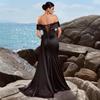 Hot-selling European and American elegant one-shoulder evening dress, satin lace waist split sexy dinner party dress