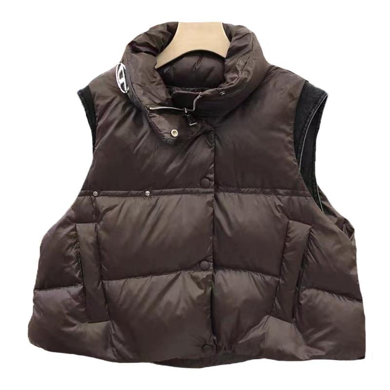 Tide брендовый женский жилет на пуху 2024 года, новая мода, джинсовая сращивающаяся жилетка, свободный теплый белый жилет на утином пуху