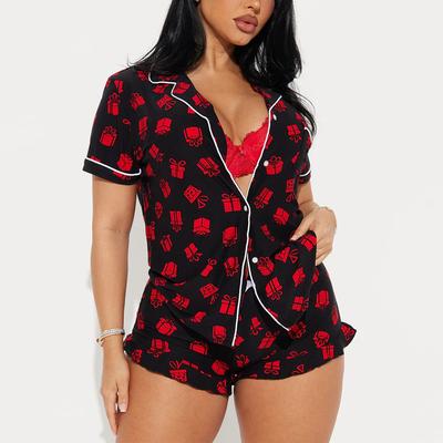 Пижама женская всесезонная с коротким рукавом и шортами, двухпредметная, для дома на Рождество и Новый год